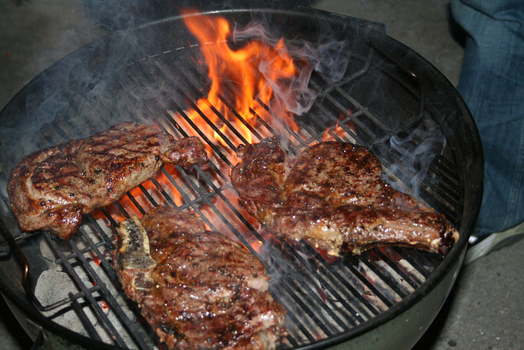 Steak cooked over charcoal