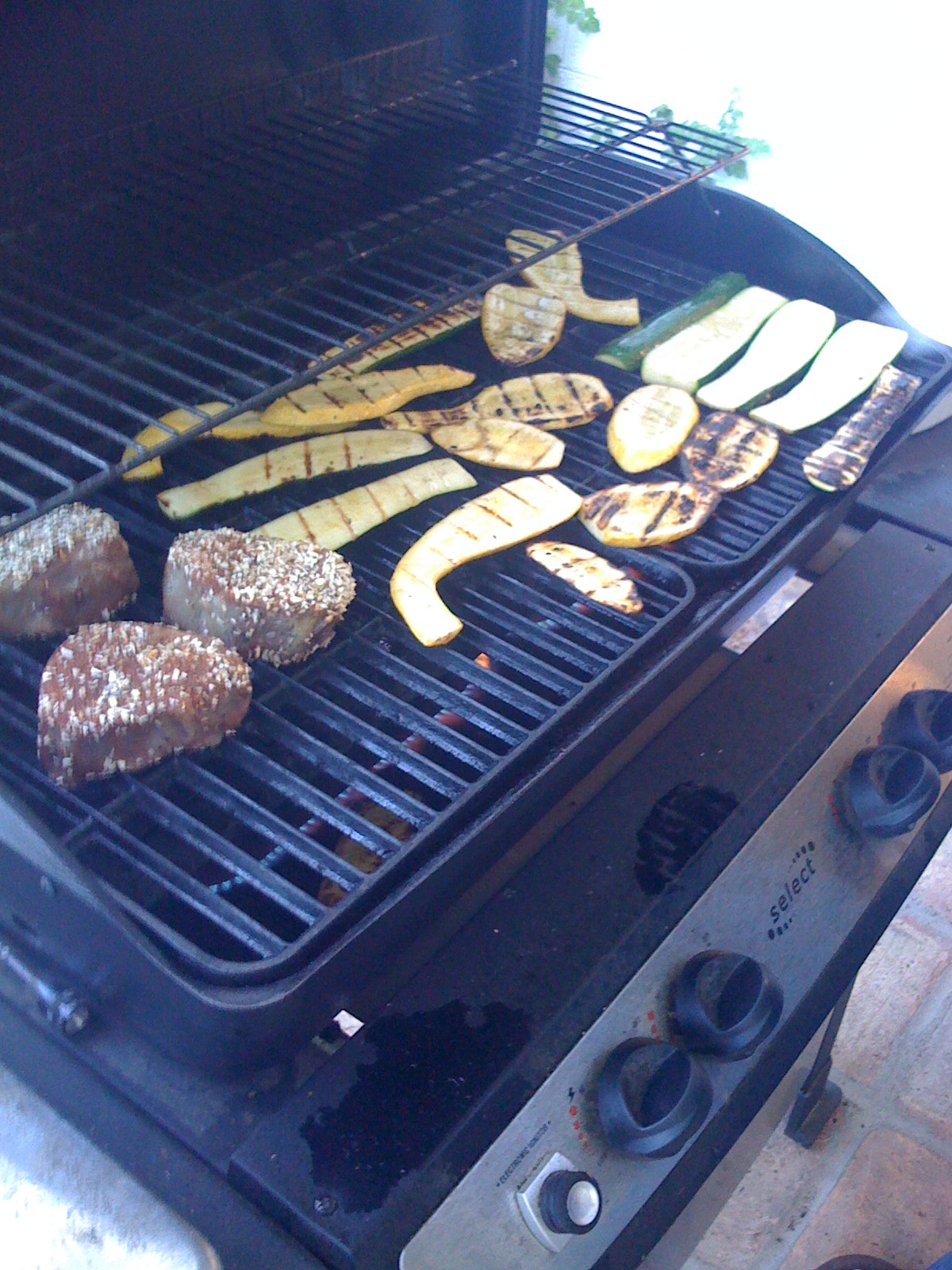 Food cooking on a barbecue grate